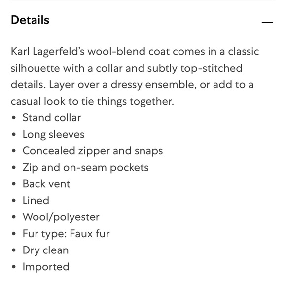 Karl Lagerfeld Paris Stand Collar Wool Blend Coat Size  XL - Picture 3 of 9